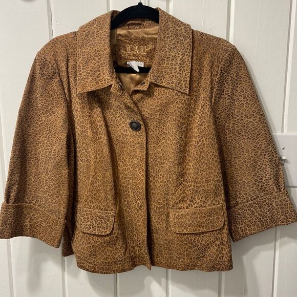 Suede leather, leopard bolero jacket - Picture 1 of 7